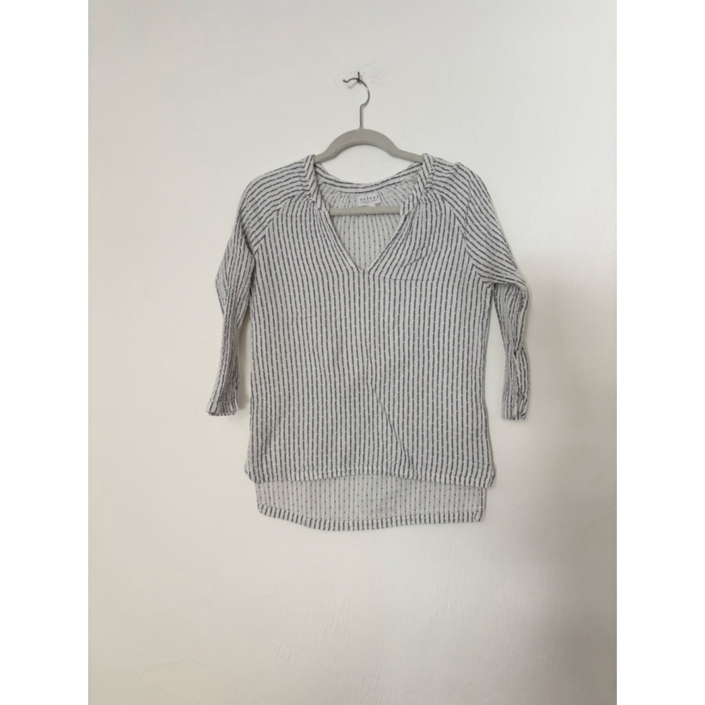 Women's Velvet by Graham & Spencer Tunic S White Gray Striped Cotton
